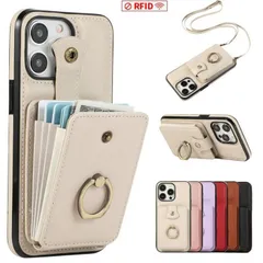 iPhone 16e/ 16/ 15/ 14/ 13/ 12 Pro Max Plus用 カードホルダー付きケースウォレット、360°回転指輪ホルダーキックスタンド、RFIDブロッキング保護衝撃吸収カバー xzxiaoyun302