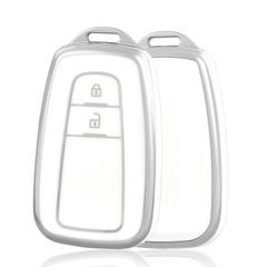 【人気商品】キーケース 適用 スマート TOYOTA プリウス 50系 トヨタ用 C-HR 新型カローラ 2ボタンキーカバー GO TPU 軽量トヨタ リモコンケース WE 高級 傷防止 落ちにく OFF - ホワイトシルバー