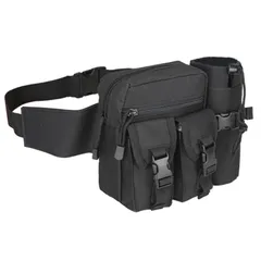 【在庫セール】ランニング ジョギング ハイキング サイクリング 登山 スボーツ 防水 遠足 水筒ポーチ ペットボトルホルダー ウェストバッグ 太ももバッグ レッグポーチ (水筒ポーチ付 ウエストポーチ バッグ - タクティカル ミリタリー ブラック) TRIW