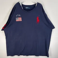古着 90's/90年代 ポロバイラルフローレン Polo by Ralph Lauren 半袖Tシャツ ビッグポニー 大きいサイズ クルーネック XXL  ネイビー 無地 メンズ