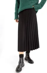 Dep Club リピ必至 プリーツスカート ロング 体型カバー ゆったり レディース ロングスカート ウェストゴム 厚手 かわいい aライン 上品(ブラック,  Free Size)