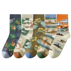 レディース靴下 ls2428 5足組 秋冬 北欧 文学 絵画 印象派 おしゃれ かわいい 個性的 差し色 バラエティセット