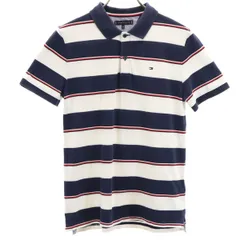 TOMMY HILFIGER トミーヒルフィガー ボーダー柄 半袖 ポロシャツ 164 ネイビー 鹿の子 キッズ 古着