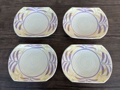 アイボリー釉紫アシ絵両切焼皿 4枚セット