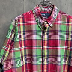 90〜00s Ralph Lauren マドラスチェックシャツ 半袖　ミックスレッド
