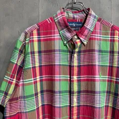 90〜00s Ralph Lauren マドラスチェックシャツ 半袖　ミックスレッド