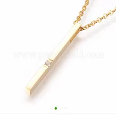 キュービックジルコニア付きステンレスバー  ネックレス ステンレス製 ゴールド