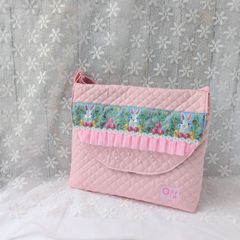 図書袋 絵本袋 ショルダー うさぎとりす 刺繍リボン - メルカリ