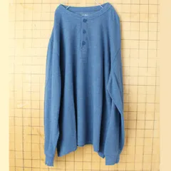 ビッグサイズ USA LLBean ヘンリーネックサーマルTシャツ 長袖 ロンT ネイビー メンズXXL ワッフル アメリカ古着　082725aw133