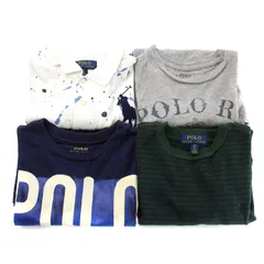 ポロ ラルフローレン POLO RALPH LAUREN Tシャツ カットソー ロンT ポロシャツ まとめ売り 4点セット 半袖 長袖 ハーフボタン 鹿の子 ロゴ刺繍 ビッグポニー プリント ボーダー ワッフル サーマル S 8 140 マルチカラー