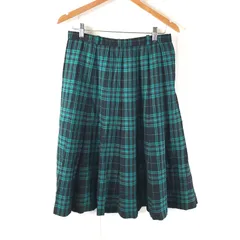 レリアン leilian スカート プリーツ チェック柄 裏地付き 黒 緑系 11サイズ 946674