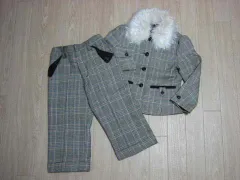 コムサデモードFILLE 子供服 ジャケット パンツ ズボン セット スーツ グレー 千鳥 チェック 秋 冬 約 110cm ★4 キッズ 【中古】 ユーズド 女の子 女児 ガールズ ブランド USED アウトレット 古着 子ども服