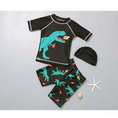 ☆ ブラック ☆ Lサイズ ☆ キッズ水着 上下セット  キッズ 水着 上下セット 半袖 セパレート ラッシュガード 男の子 女の子 子供 子ども おしゃれ 恐竜 プール 海 ハーフパンツ ショートパンツ 日焼け対策 夏 かわいい かっこいい
