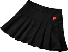 Belle Iza Bella プリーツスカート キッズ インナーパンツ付き ガールズ ミニ スカパン ハート刺繍 ウエストゴム 無地 キュロット スカッツ スコート かわいい 可愛い おしゃれ シンプル 人気 定番(ブラック,  130)