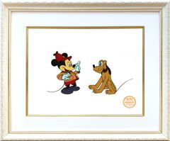 ディズニー セル画「ミッキー&プルート」展示用フック付 額縁カラー選択可 発送目安10～15営業日