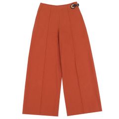 極美品 HERMES エルメス 2022SS ガウチョ ワイド パンツ サイズ36 コットン レザー オレンジ ブラウン ストラップ ベルト 47285