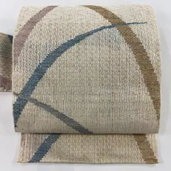 【美品】 名古屋帯 秀品 夏帯 芝 幾何学模様 クリーム 正絹 【中古】