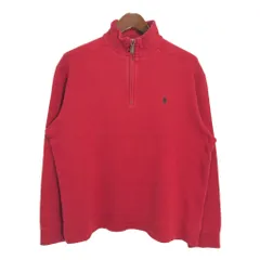 90年代 Polo by Ralph Lauren ポロ ラルフローレン ハーフジップ コットンセーター レッド（メンズ L ）中古 古着 T3466