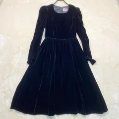 ヴィンテージ 袖リボン付き ベロア ドッキング ロングワンピース ブラック セレモニー等 13号