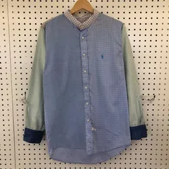 Ralph Lauren/ラルフローレン リメイク 長袖シャツ ボタンダウンシャツ オンリーワンアイテム ワンポイント刺繡ロゴ メンズ ブルー/グリーン
