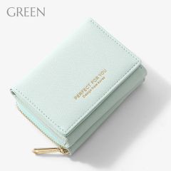 財布 レディース ミニ 小さめ グリーン 緑 コインケース 三つ折 女性用 韓国