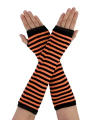 uxcell ロン グニット 指なしグローブ 冬 アームウォーマー レディース オレンジ Free size