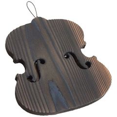 銘木のヴァイオリン型鍋敷き（焼き智頭杉）紐付き