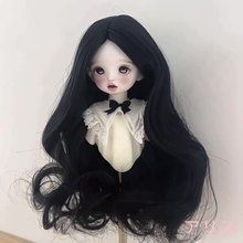 BJD/SDドール用ウィッグ バービー人形用 中分け大波ウェーブウィッグ 黒色ヘッドセット