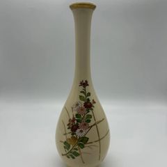 薩摩焼 朝日窯 鶴首 つる首 花瓶 白薩摩 金彩花絵図 菊 一輪挿し