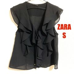 ZARA RUFFLED BLOUSE ブラウス ノースリーブ 黒 フリル S ザラ  トップス