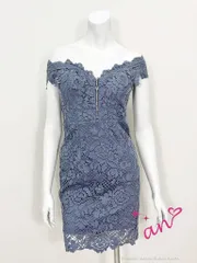 ブルー [AOC3440-BE-2304]【an/アン】半袖/ 総レース/ オフショル/ フロントジップ/ ワンカラー/ タイト/ ミニドレス/ キャバドレス/ ワンピース