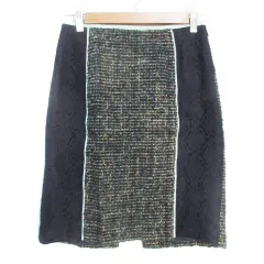 トランテアン ソン ドゥ モード 31 Sons de mode タイトスカート ひざ丈 ウール 切替 レース ツイード ラメ スリット マルチカラー 38 紺 ベージュ ネイビー /FF41