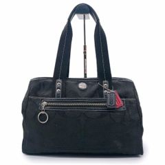 コーチ F14876 キャンバス トートバッグ シグネチャー シルバー 金具 肩掛け ワンショルダー ブラック 黒 BLK ナイロン COACH