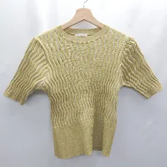 ◇ ⊂ Techichi テチチ 配色ウェーブ ストレッチ素材 五分袖 ニット セーター サイズF イエロー レディース E  【1502030007022】