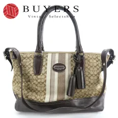 【中古】 コーチ トートバッグ 21154 シグネチャー キャンバス レザー ダークブラウン ベージュ シルバー金具 ショルダーバッグ 肩掛け 2WAY レディース 女性 COACH