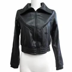 アディダスオリジナルス adidas originals TRACK TOP フェイクレザージャケット ショートブルゾン ハイネック 3ストライプ 黒 ブラック M 0810