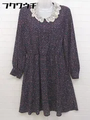 ◇ ◎ earth music&ecology SELECT 花柄 レース 長袖 膝下 ワンピース サイズ F ネイビー マルチ レディース  【1106010008988】