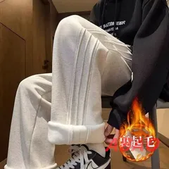 ワイドパンツ メンズ ロングパンツ 裏起毛 暖かい ゆったり ウエストゴム ストレートパン 無地 日常 サルエルパンツ シンプル カジュアル 普段着 通学 通勤xinhengc02