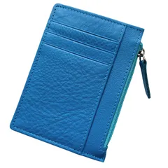 [Four leaf] 【コンパクト×収納力】 薄型 財布 小銭入れ付き カードケース フラグメントケース ミニ財布 ウォレット 小さい財布 コンパクト 薄い 本革 牛革 牛本革 カード ６枚収納 (スカイブルー) [スカイブルー]