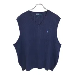 90年代 Polo by Ralph Lauren ポロ ラルフローレン ケーブルニット ベスト ネイビー(メンズ L)中古 古着 U6019