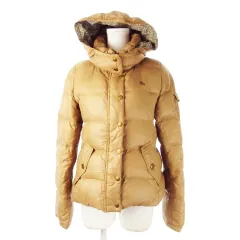 バーバリーブルーレーベル BURBERRY BLUE LABEL ダウンジャケット フーディ ロゴ刺繍 38 M 茶 ブラウン /CK24 ■GY99