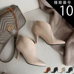 種類10:ブラック/36(23.0cm) ブーティー Vカット ピンヒール ハイヒール ショートブーツ アンクルブーツ レディース 甲深 パンプス 秋 冬 ポインテッドトゥ 韓国ファッション