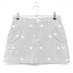 【美品】パーリーゲイツ スカート グレー×白 細ストライプ 花刺しゅう レディース 0(S) ゴルフウェア PEARLY GATES