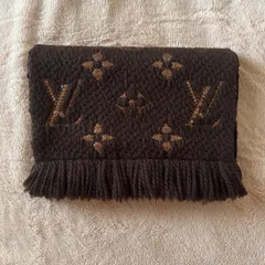 ルイヴィトン エシャルプ ロゴマニア マフラー シャイン マロン ブラウン×ゴールド M71383