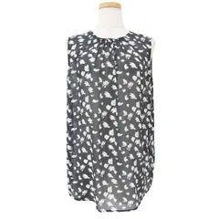 美品 theory luxe セオリーリュクス ブラウス グレー サイズ:38(M) 23春夏 小花柄 プリント ギャザー ノースリーブ プルオーバー クルーネック 桜柄 トップス シャツ【レディース】