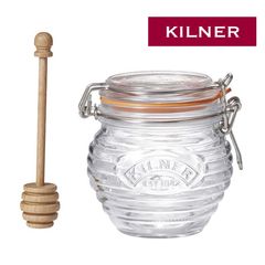 KILNER☆キルナー☆ハニーポット☆木製ディッパー付き☆GLASS HONEY POT SET☆0.4L☆ガラス製☆キャニスター☆ハニージャー☆新品