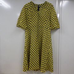 昭和 レトロ 水玉 ワンピース 黄色 イエロー バブリー 80's ドット シアー シースルー Vネック 併売