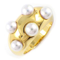 ミキモト MIKIMOTO リング 5ポイント パール 4.0-4.5mm珠 K18YG 8号 【中古】のサムネイル