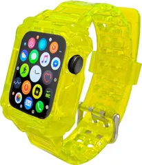 unifiss アップルウォッチ バンド 化粧箱付き コンパチブル 一体型 TPU素材 全面保護ケース( クリアイエロー,  42/44mm)