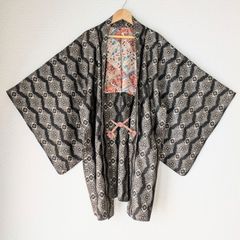 Japanese Vintage Haori Long Tumugi Silk Kimono Gown Old-ⅽloth 長羽織 羽織 正絹 紬 茶系 古布 時代布 一点物 大正浪漫 和洋折衷